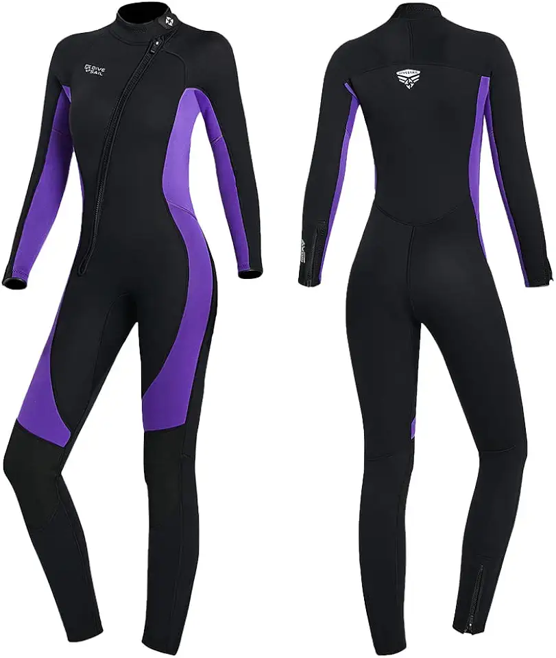 Roupa de mergulho de neoprene de corpo inteiro de 3 mm em água fria, manga comprida, zíper frontal, roupa de mergulho térmica, para surfe, snorkel, caiaque, natação, canoagem