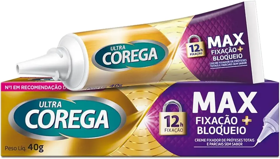 Corega Ultra Creme Fixador de Dentadura e Próteses, Sem Sabor, Forte Fixação por até 12h, 40g