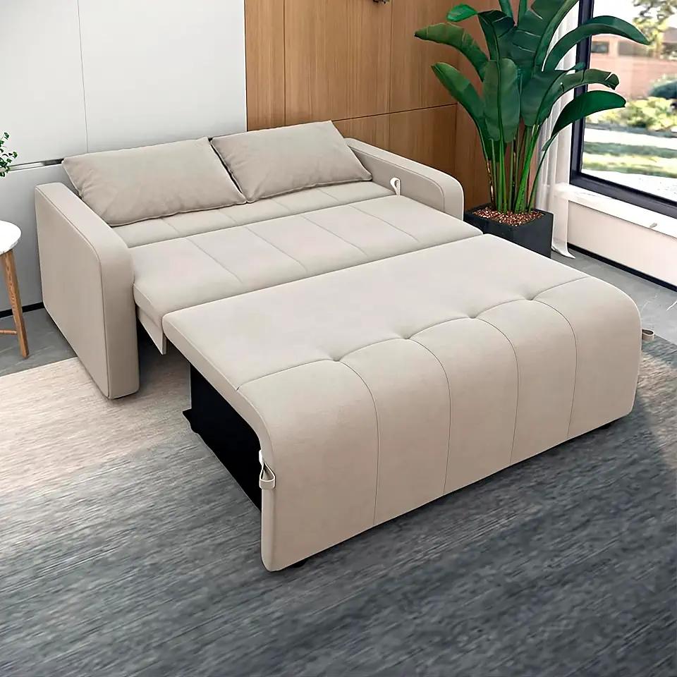Sofá Cama Casal 3 Lugares Veloplus Bege Premium Com Almofadas Reclinável e Retrátil