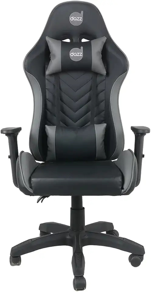 Cadeira Gamer Elite Pro Dazz – Reclinável 130°, Couro PU, Pistão Classe 4, Suporta 140 kg, Braços 1D, Almofadas Lombar e Pescoço, Base Nylon 50 mm – Preto e Cinza