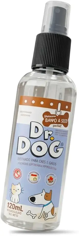 Banho a Seco Limpa Patinhas Higienizador Dr Dog, Limpeza e Cuidado Pet, Shampoo Seco para Cachorro Gato Prático, Fácil Usar, Banho Express (120ml)