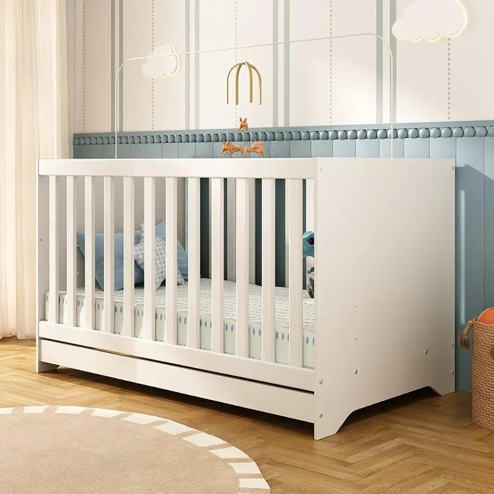 Multimóveis Berço Americano 3 em 1 Modelo 0527PA para Colchão 130x70cm Conversível em Mini Cama e Sofá - Branco