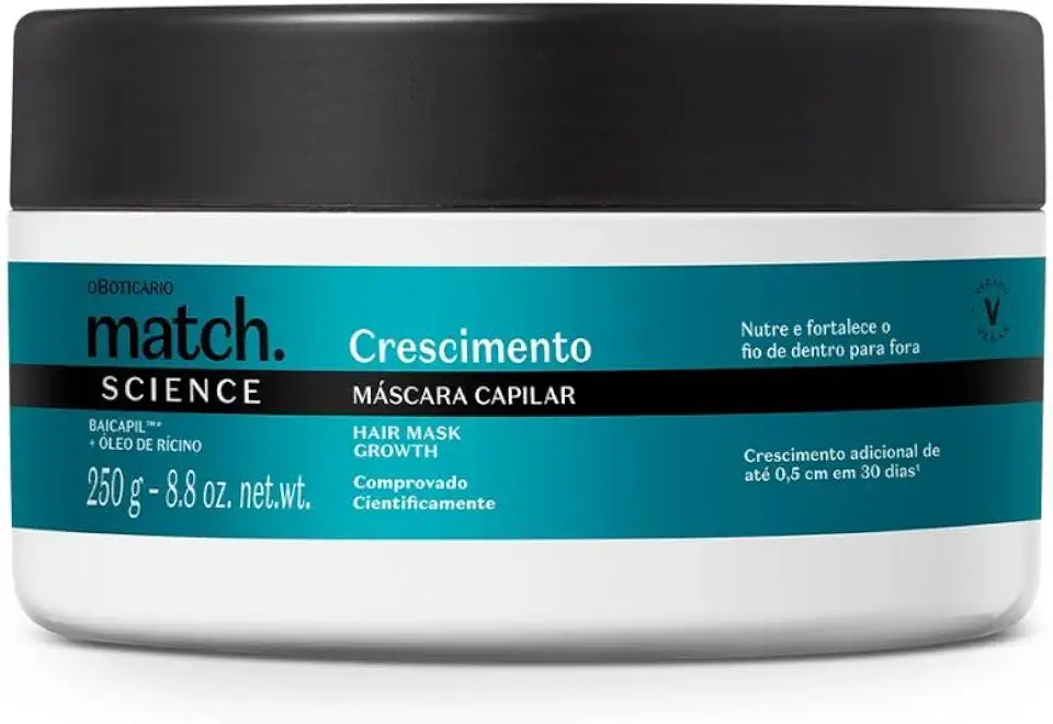 Máscara O Boticário Match Science Crescimento 250g - Fortalecedor de Fios e Auxiliar no Crescimento Saudável