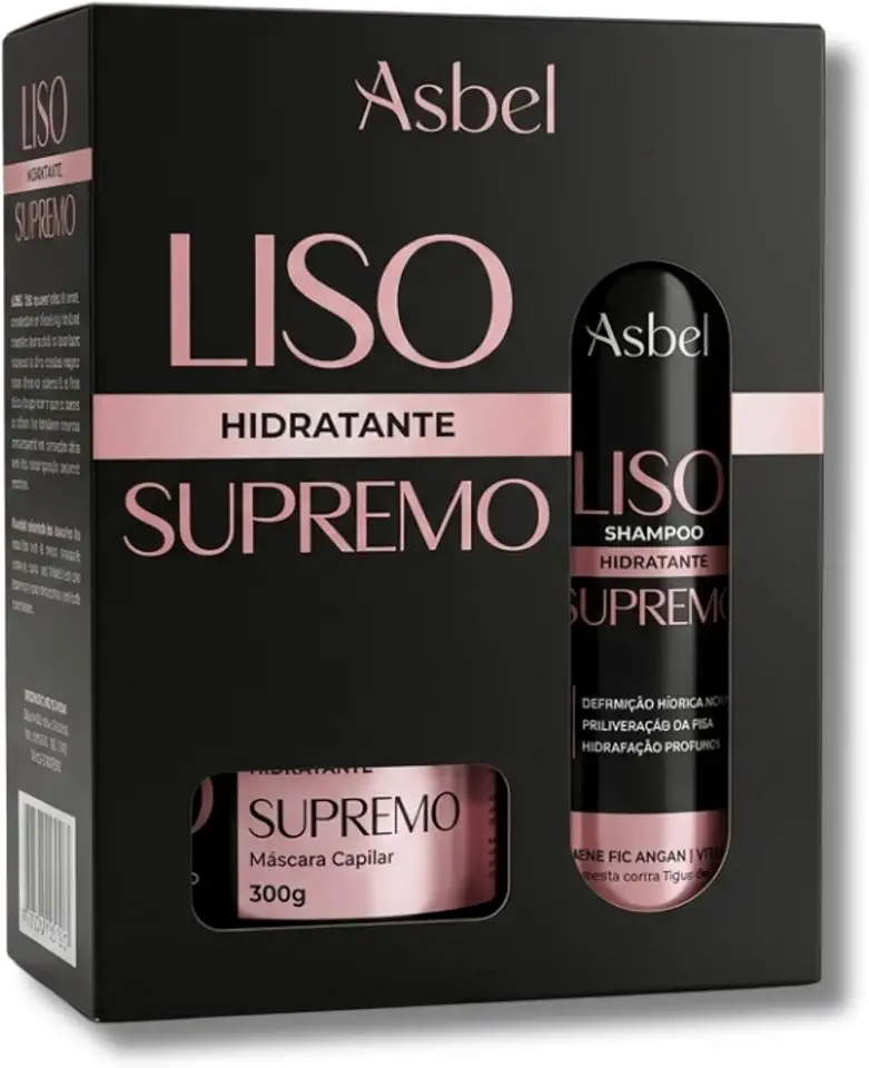 Kit Liso Supremo Asbel Shampoo Máscara e Condicionador 300g – Alinhamento Capilar e Brilho Espelhado com Óleo de Argan e Vitamina E – Hidratação Profunda Pós Progressiva, Selagem (3 Itens)