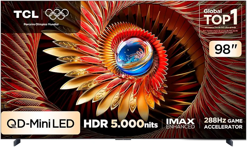 Smart TV TCL 98 Polegadas QLED Mini LED 4K C8K WiFi Bluetooth Google TV 288Hz VRR HDR10+ 98C8K