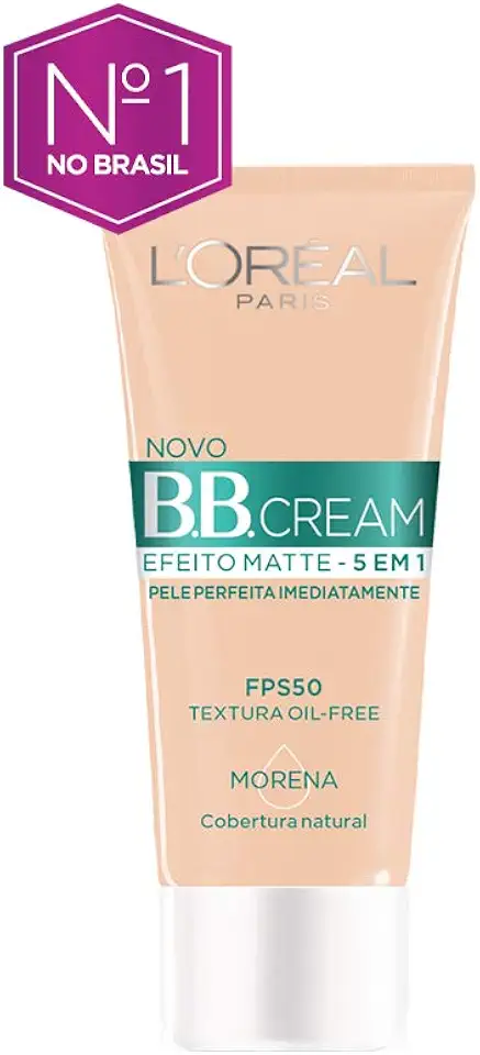 L'Oréal Paris BB Cream 5 em 1 com Efeito Matte, Ação Antibrilho, Controle de Oleosidade, Uniformiza e Ilumina para Peles Mistas a Oleosas com FPS 50 Cor Morena 30ml