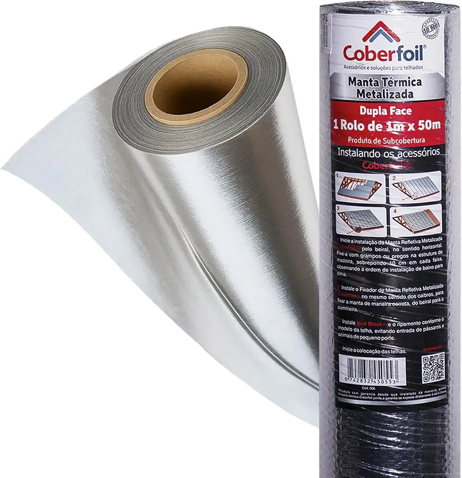 Manta Térmica 10 25 50mts Reparo Aluminizada Vedação Vazamentos Telha Coberfoil Laje Telhado Telhas (3, Quilogramas)