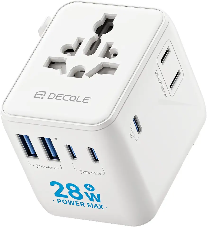 Carregador Universal com Adaptadores de Viagem com 3 portas USB-C e 2 portas USB-A, adaptador portátil tudo em um, para EUA, Reino Unido, UE, Austrália e mais de 224 países (branco) BR2025