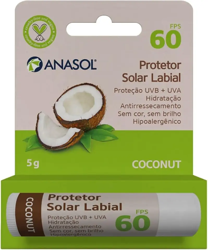 Protetor Solar Labial FPS 60 Coconut 5g - Anasol
