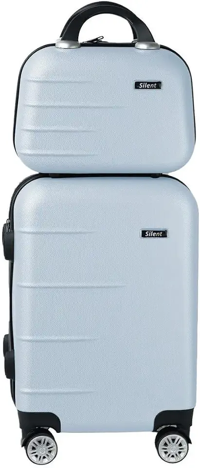 Kit Mala de Bordo Silent Ipanema + Frasqueira - Padrão ANAC | Rígida em ABS | 4 Rodas Duplas 360° | Cadeado Numérico Integrado | Leve e Resistente (Azul Candy)