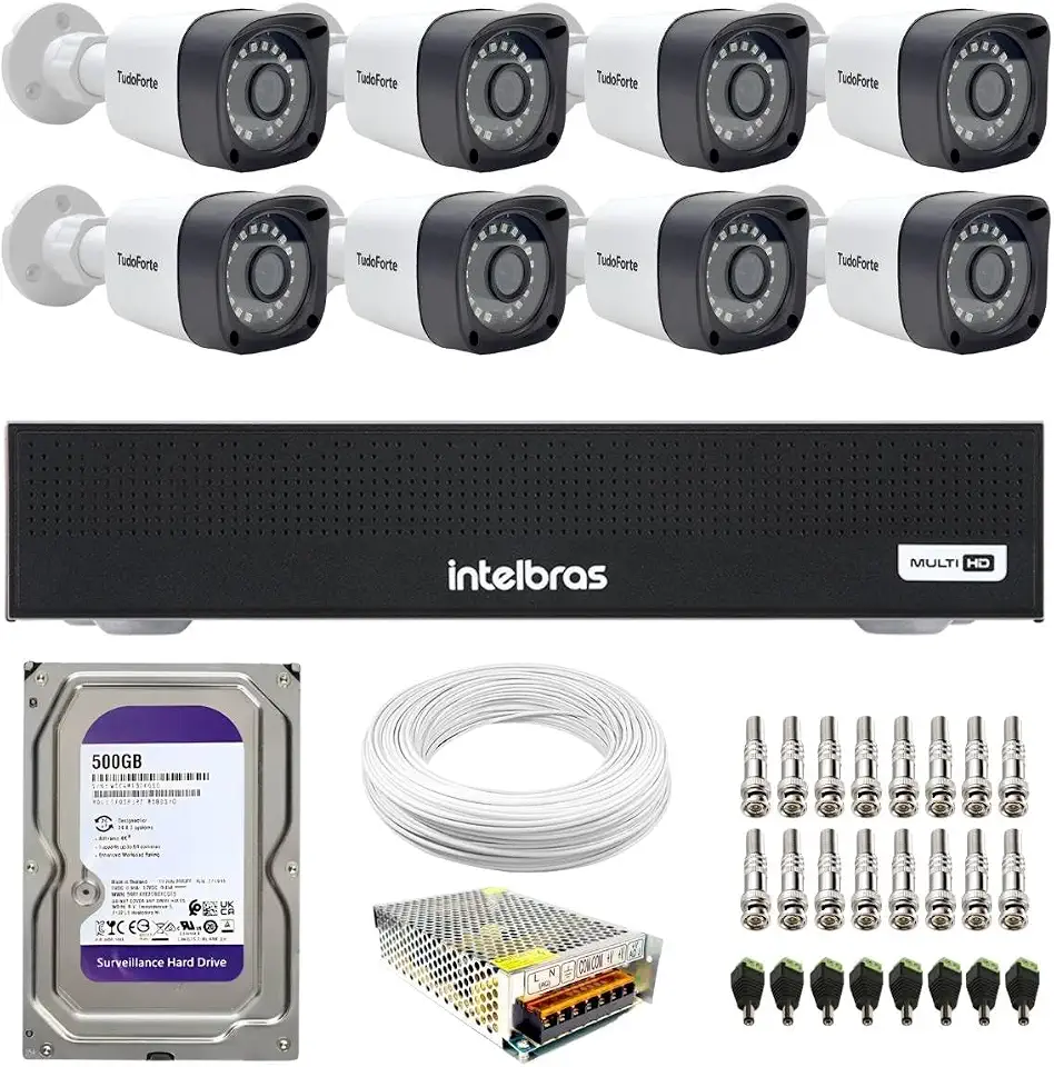 Kit 8 Câmeras Segurança Full HD DVR Intelbras 8 Canais Com HD Completo
