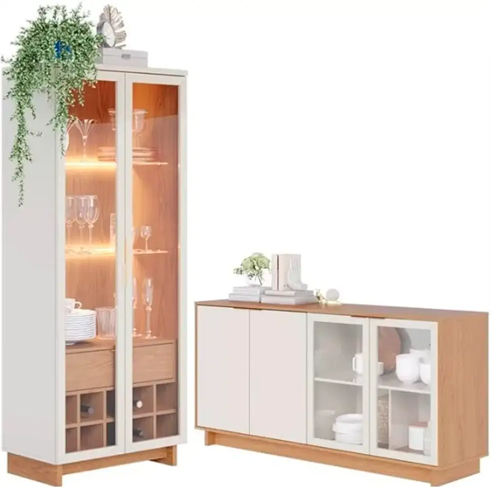 Kit Cristaleira Guanabara e Buffet Vitoria OffWhite/Feijo Colibri Móveis