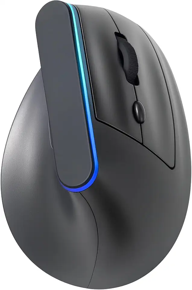 Mouse Vertical Ergonômico Sem Fio Recarregável RGB, 1600 DPI Ajustável, 6 Botões, USB/Bluetooth 2.4G, Redução de Tensão no Pulso e Tendinite, Cliques Silenciosos, Ideal para Trabalho Estudos e Jogos