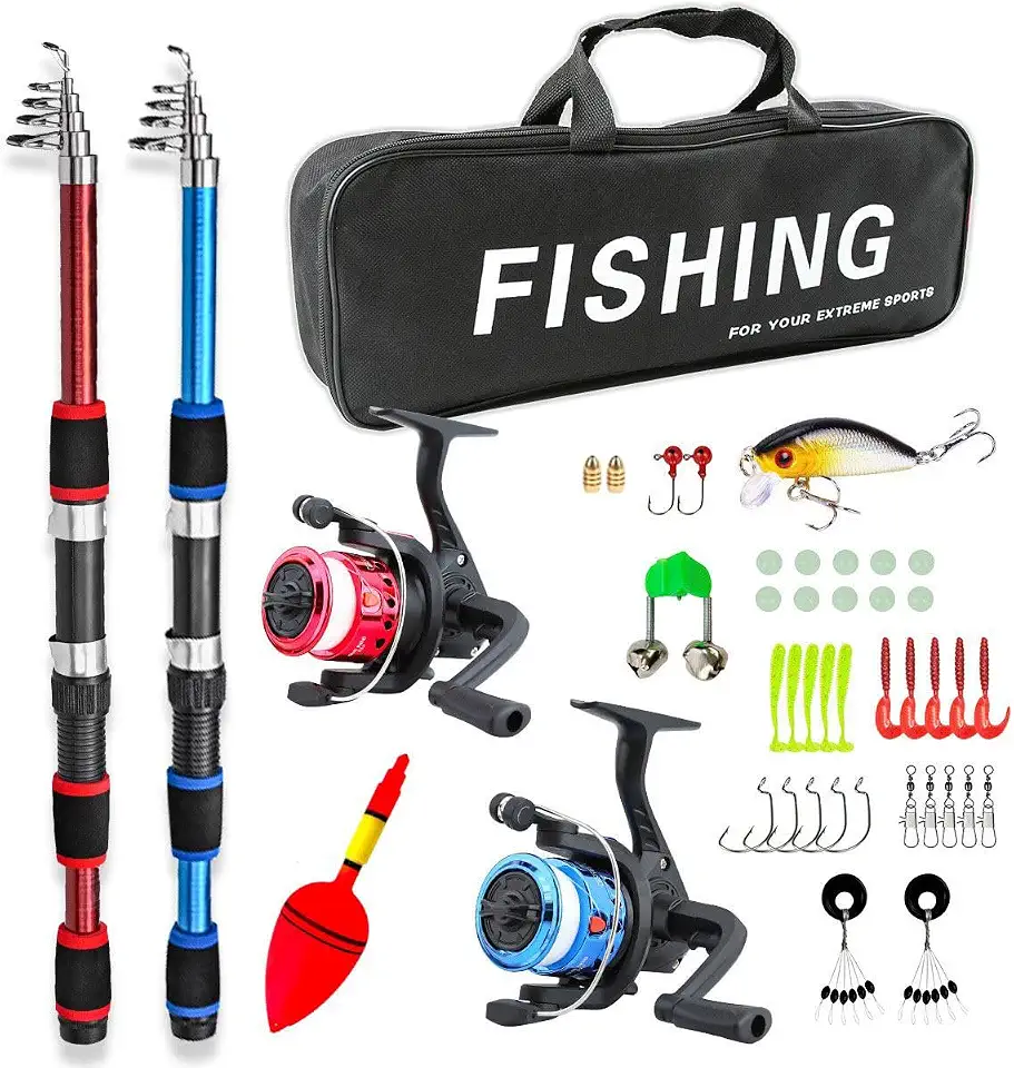 Kit Pesca, Kit Pesca Completo, Completo 2 Varas, Vara de Pesca Telescopica, Vara de Pesca com Molinete Profissional