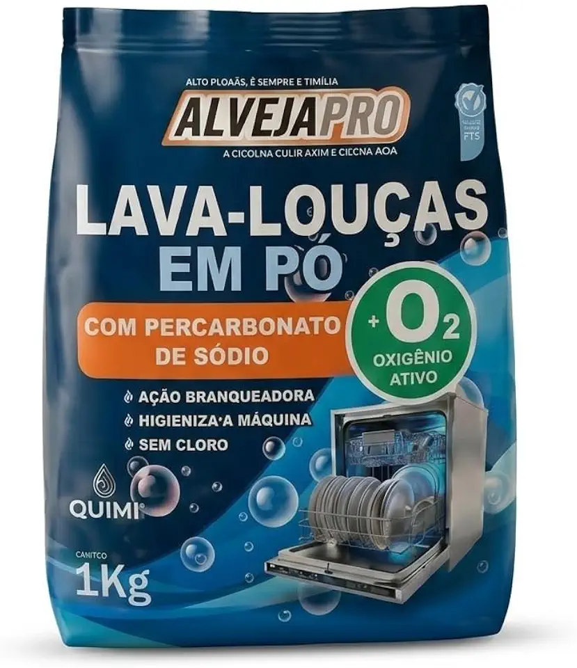 AlvejaPro Detergente Lava-Louças em Pó, com Percarbonato de Sódio e Oxigênio Ativo, Sem Cloro, 1kg