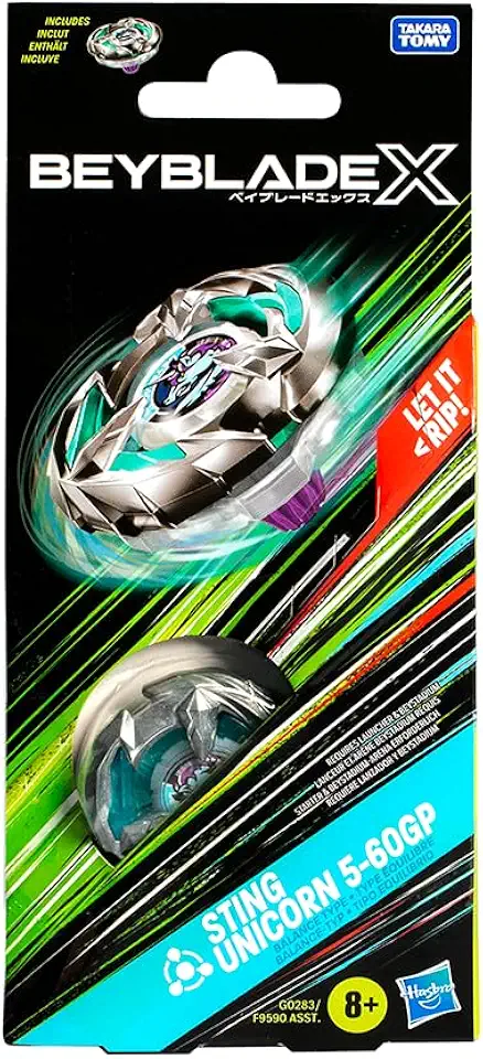 Beyblade X, Pião, Sting Unicorn 5-60GP - Conjunto de Brinquedo Tipo Equilíbrio, Giro à Direita, Booster Pack - A partir de 8 Anos