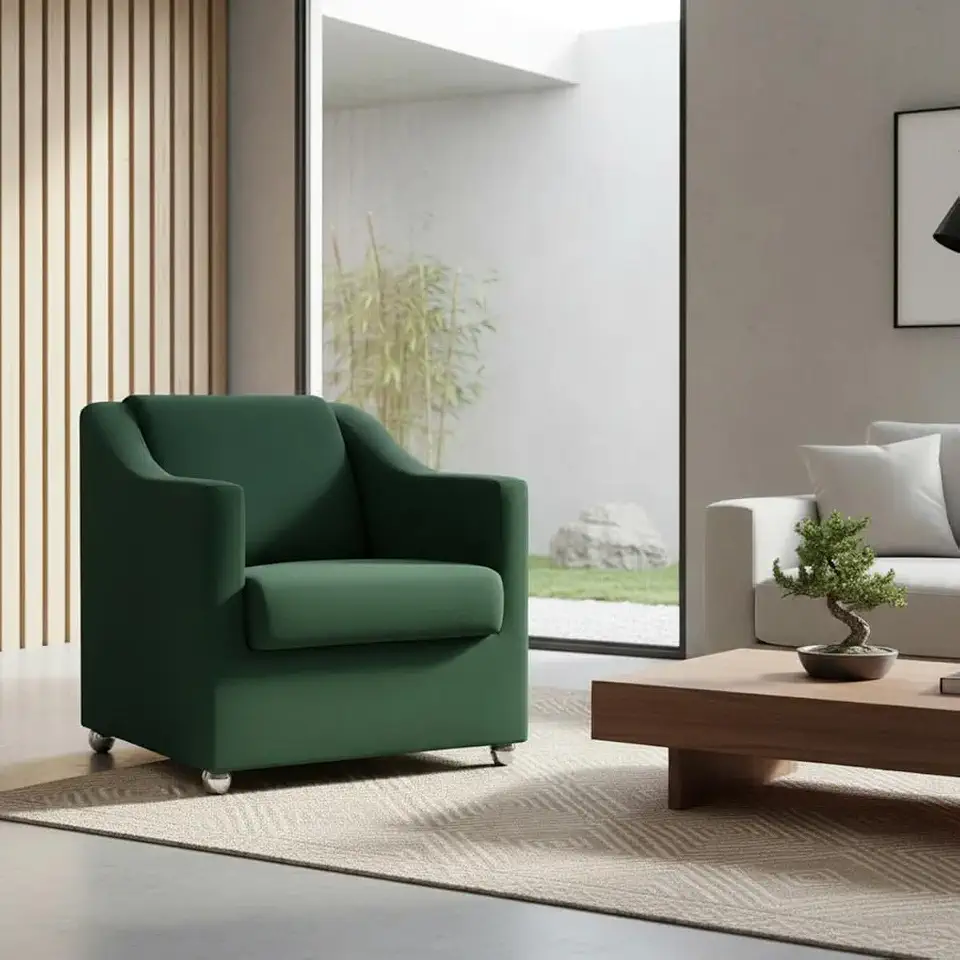 Poltrona Decorativa Mila Confortável Para Sala Recepção Consultório Escritório Manicure Cadeira Reforçada Para Sala De Espera Pés Cromado - Clique E Decore (Verde)