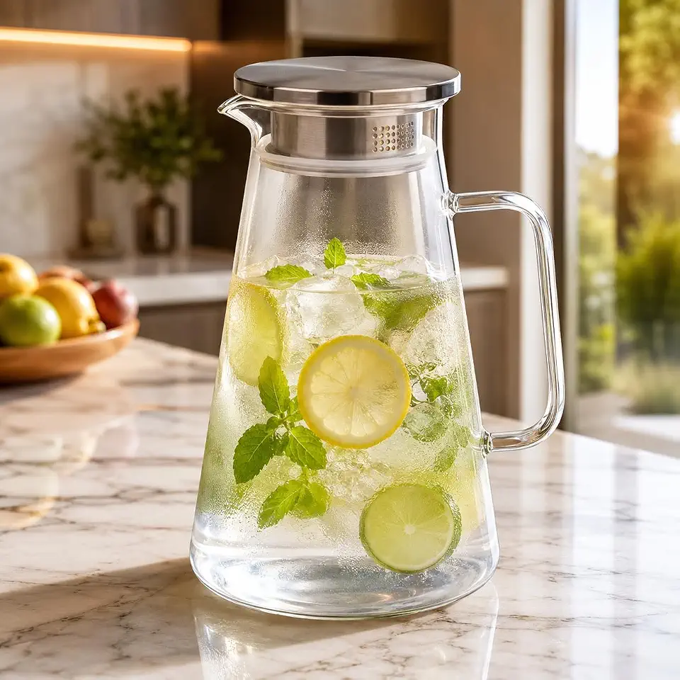 Jarra Luna em Vidro Borossilicato, Transparente, 1,8L, com Tampa, Design Moderno e Minimalista, Alta Resistência Térmica