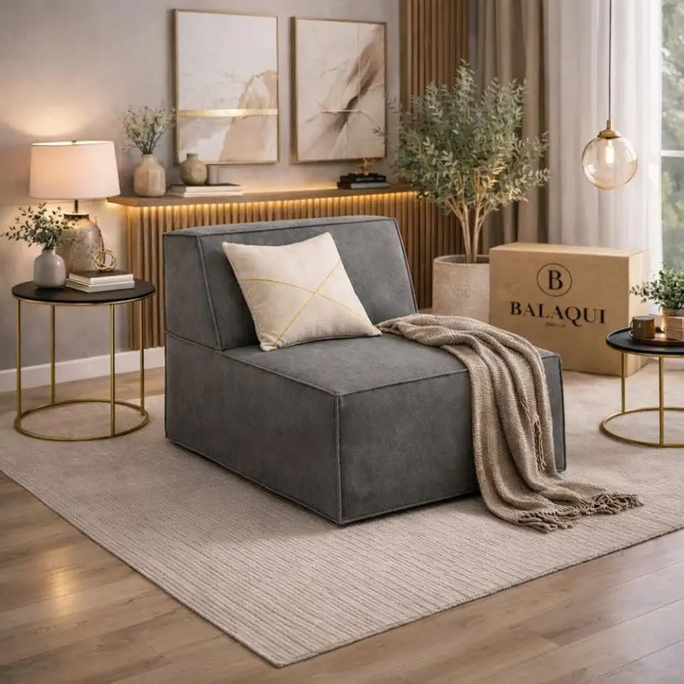 Poltrona Modular Puff Compacto Bouclê Confortável - Balaqui Cor:grafite