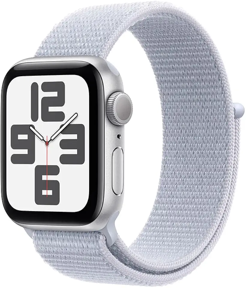 Apple Watch SE GPS • Caixa prateada de alumínio – 40 mm • Pulseira loop esportiva nuvem azul – Tamanho único