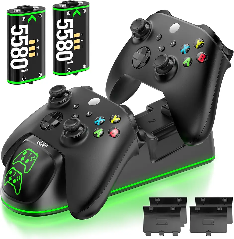 OIVO Estação de carregamento de controle XSX com 2 pacotes de baterias recarregáveis de 1300 mAh para Xbox Series X/S/One/Elite/Core Controller, base de carregamento Xbox, kit de carregamento,