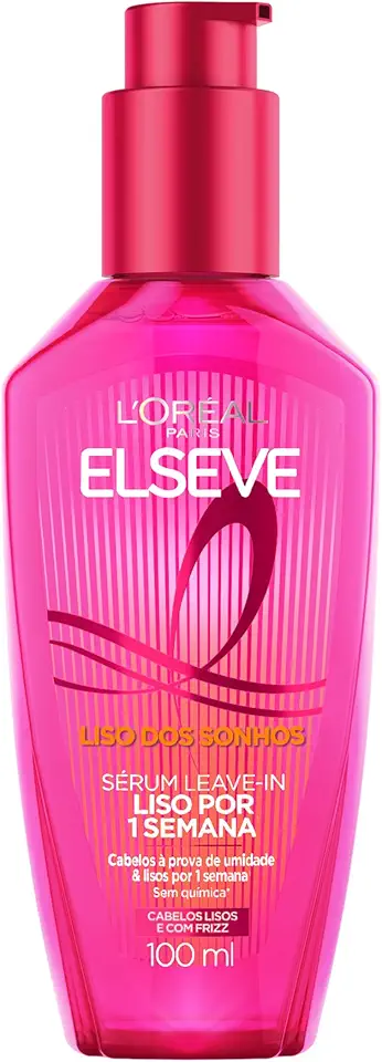 L'Oréal Paris Elseve Liso dos Sonhos, Sérum Leave-in com Tecnologia Ativada por Calor para Efeito Liso por 1 Semana, Antifrizz, Protetor Térmico e Barreira Contra Umidade, 100ml