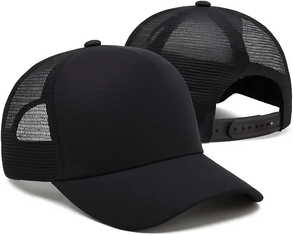Boné de Telinha Trucker Unissex Aba Curva Liso Casual De Tela Preto