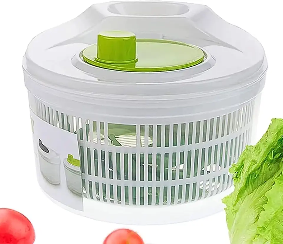 Secador de Saladas Manual 3 Litros com Centrífuga Giratória para Alface, Verduras e Legumes – Escorredor de Folhas, Secagem Rápida, Fácil Limpeza e Uso Diário