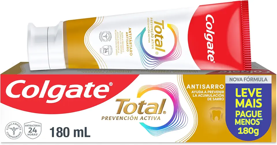 Colgate Creme Dental Anti Tártaro Total, Proteção Antibacteriana Avançada, Limpeza Profunda e Sorriso Saudável, Previne Acúmulo de Tártaro 180g