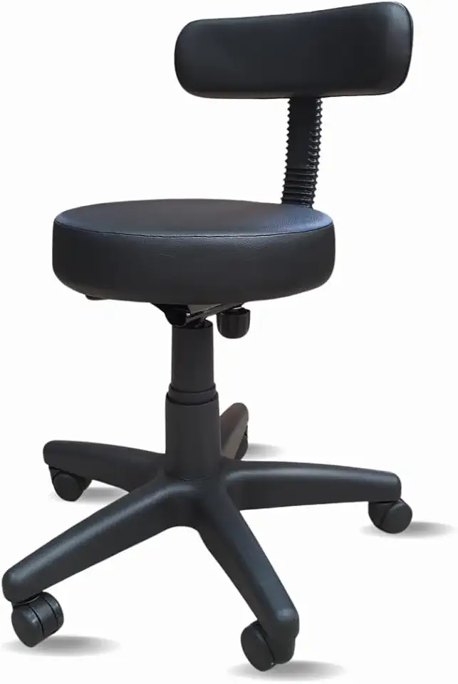Cadeira Mocho Estética Com Encosto Giratória Preto Confortável Feminina Ergonômica Designer Tatuador Manicure Com Rodinha