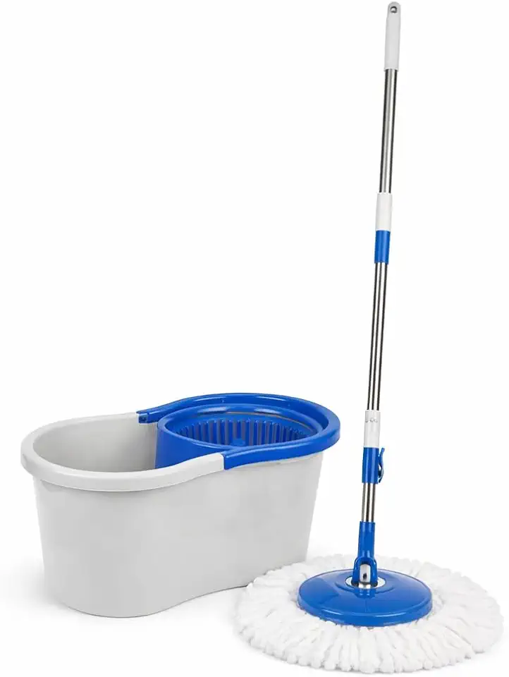 Mop Giratório Clean Tech Com Balde 8L, Balde Reforçado com Centrifugação 360º, Cabo Inox Ajustável e Refil Microfibra de Alta Absorção - Limpeza Completa e Rápida para Todos os Tipos de Pisos