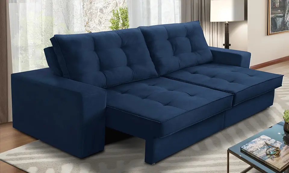 Sofá Retrátil e Reclinável 2 lugares 1,70m com Molas Marcela Suede Azul Adonai Estofados