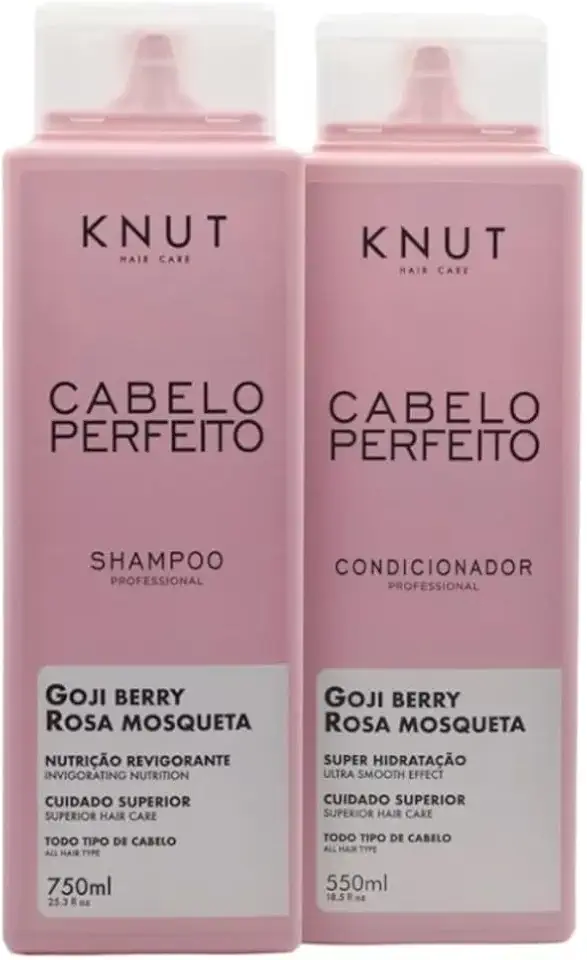 KNUT Cabelo Perfeito Kit | Shampoo + Condicionador (750 ml + 550 ml) – Rosa Mosqueta + Goji Berry, nutrição & brilho para fios danificados | Cruelty Free