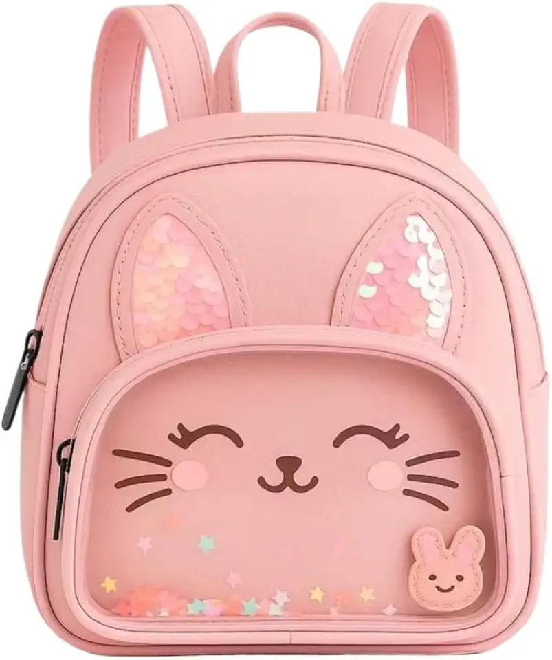 Mochila Infantil Feminina com Estampa de Gatinho Brilhante em Material Resistente para Crianças de 2 a 6 Anos, Uso em Creche e Passeios