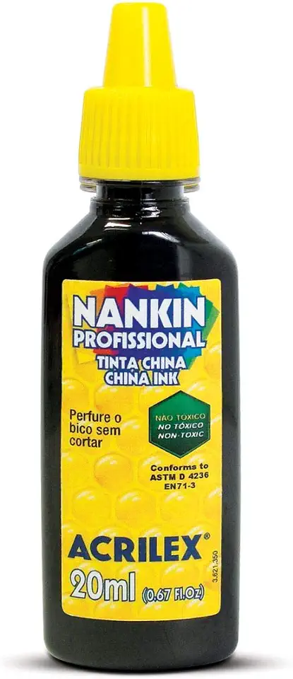 Acrilex Nankin Profissional Tinta China para Trabalhos Artísticos Pacote de 12 Unidades, Preto, 12 x 20 ml
