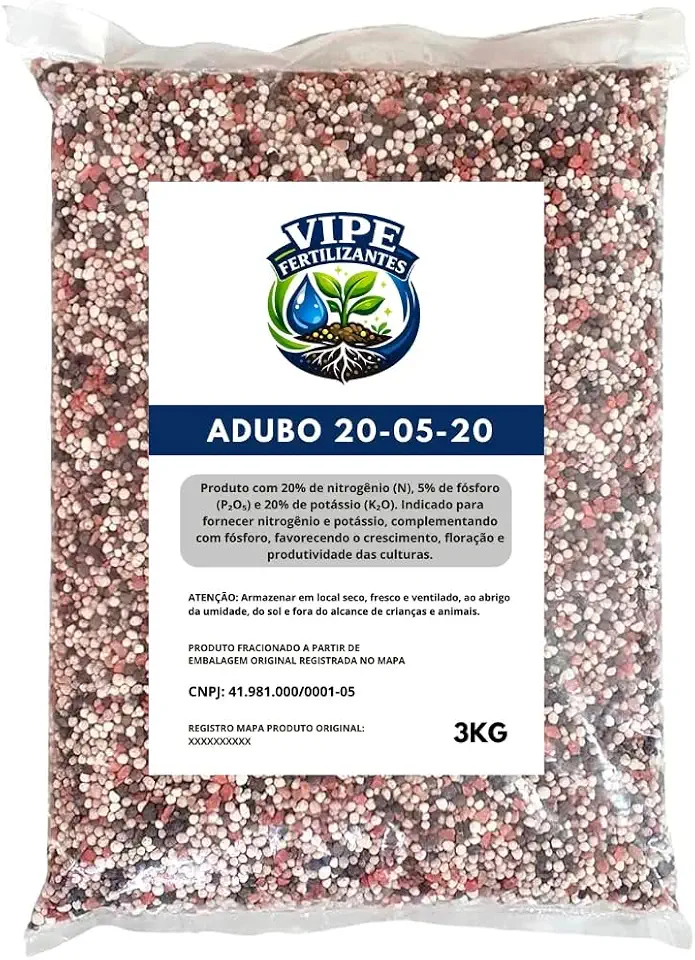 Adubo NPK 20-05-20 Fertilizante para Hortas e Pomares 3kg