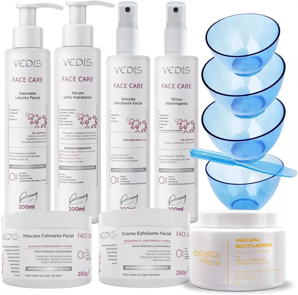 Kit Limpeza De Pele Face Care Completo Profissional + Máscara biovitamínica 180 g +Kit Cubetas