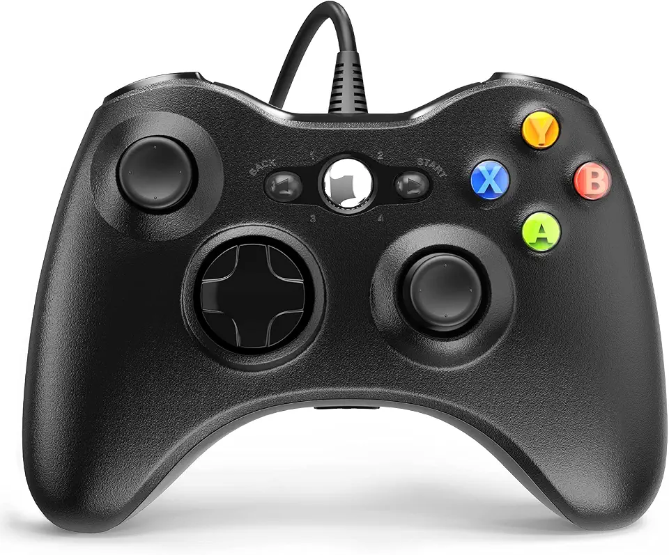 YAEYE Controlador com fio para Xbox 360, controlador de jogo para 360 com dupla vibração Turbo Compatível com Xbox 360/360 Slim e PC Windows 7,8,10,11 Preto