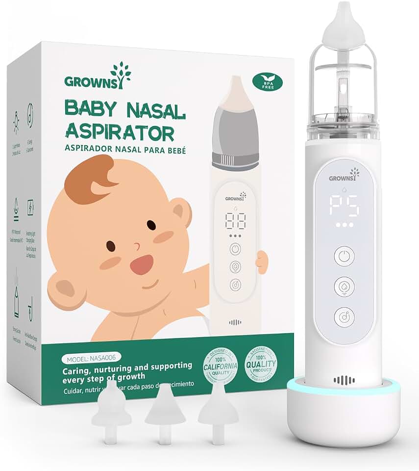 GROWNSY Aspirador Nasal Para Bebê, Sugador Nasal Para Bebê Com 5 Níveis De Sucção Atualizados, Sugador Nasal Elétrico À Prova D'Água Ipx7 Para Bebê, Sugador De Meleca Para Crianças Pequenas Com Limp