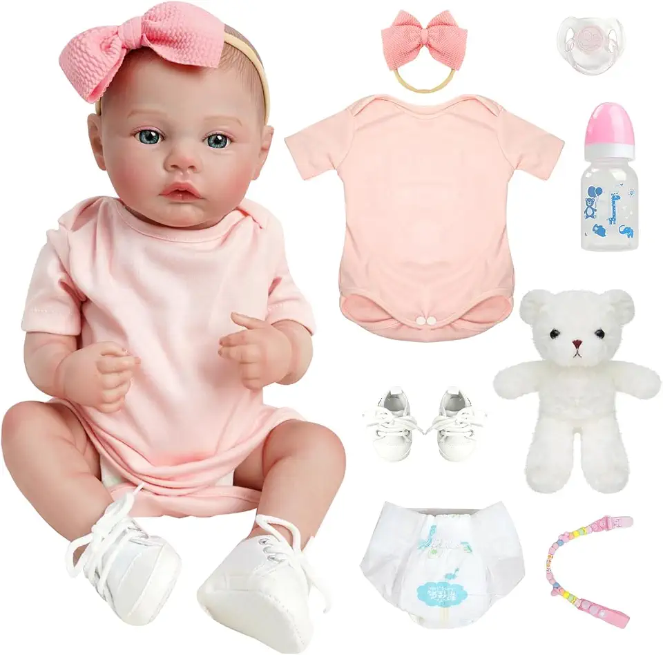 Bebê Reborn Boneca Corpo de Silicone Realista Menina Pintada Original (Laço Rosa Menina 48cm)