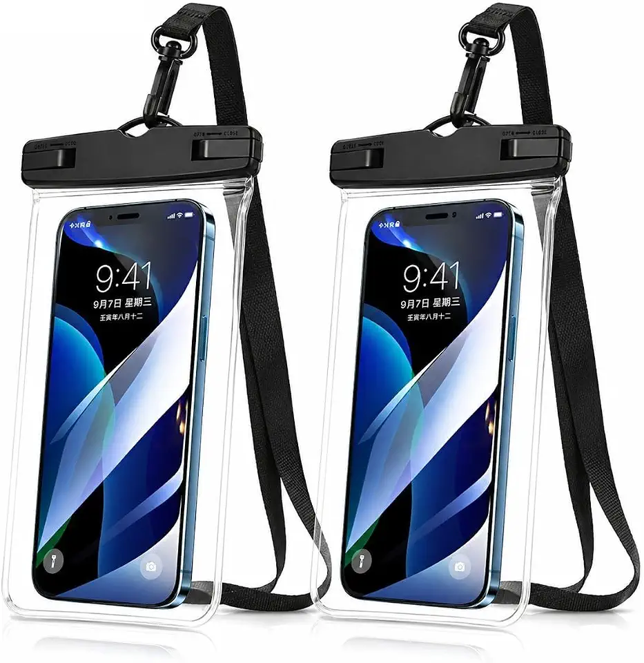 Kit 2 Capas Impermeáveis Universal para Celular até 7” com Cordão Ajustável – Case Premium à Prova d’Água IPX8, Alça de Pescoço e Transversal, Compatível com iPhone e Android