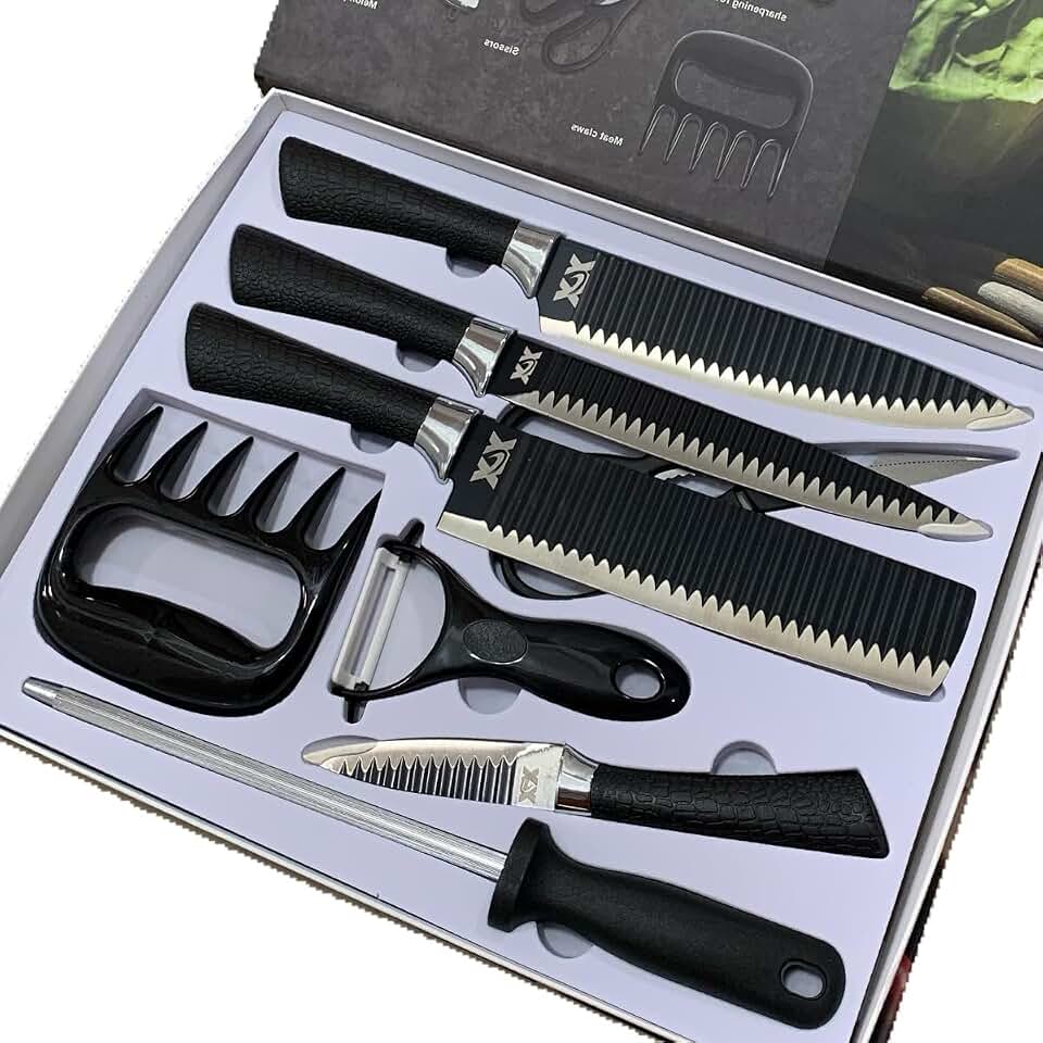 Kit Churrasco Conjunto de 08 Peças Facas Gourmet Corte Navalha Antiaderente Para Churrasco kit Premium Presente Azimark