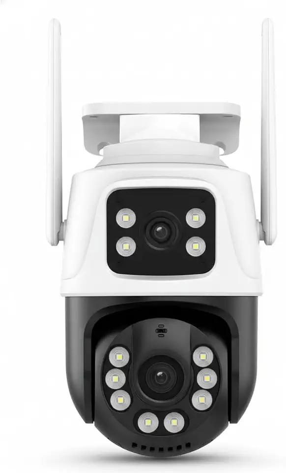 Câmera de Segurança WiFi Externa HD 3MP, IP Sem Fio com Visão Noturna Infravermelha, Dupla Lente Grande Angular, À Prova D'Água IP66, Detecção de Movimento e Áudio Bidirecional