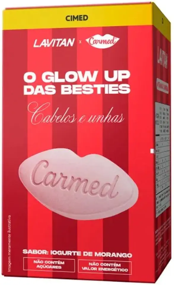 Lavitan Carmed O Glow Up das Besties Cabelos e Unhas Sabor Iogurte de Morango 60 Comprimidos Mastigáveis