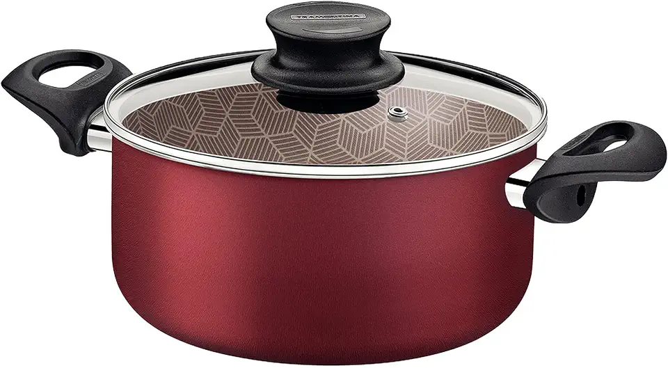 Caçarola Tramontina Paris em Alumínio com Revestimento Interno e Externo em Antiaderente Starflon Max Vermelho com Tampa de Vidro 28 cm 8 L