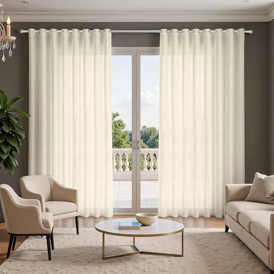 Cortina Gaze Linho Com Forro Microfibra 4,00x2,30 Para Varão (Off White)