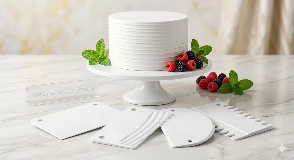 Conjunto de 4 Raspadores de Bolo, Plástico de Qualidade, Branco, Seguro para Alimentos, Acabamento Profissional
