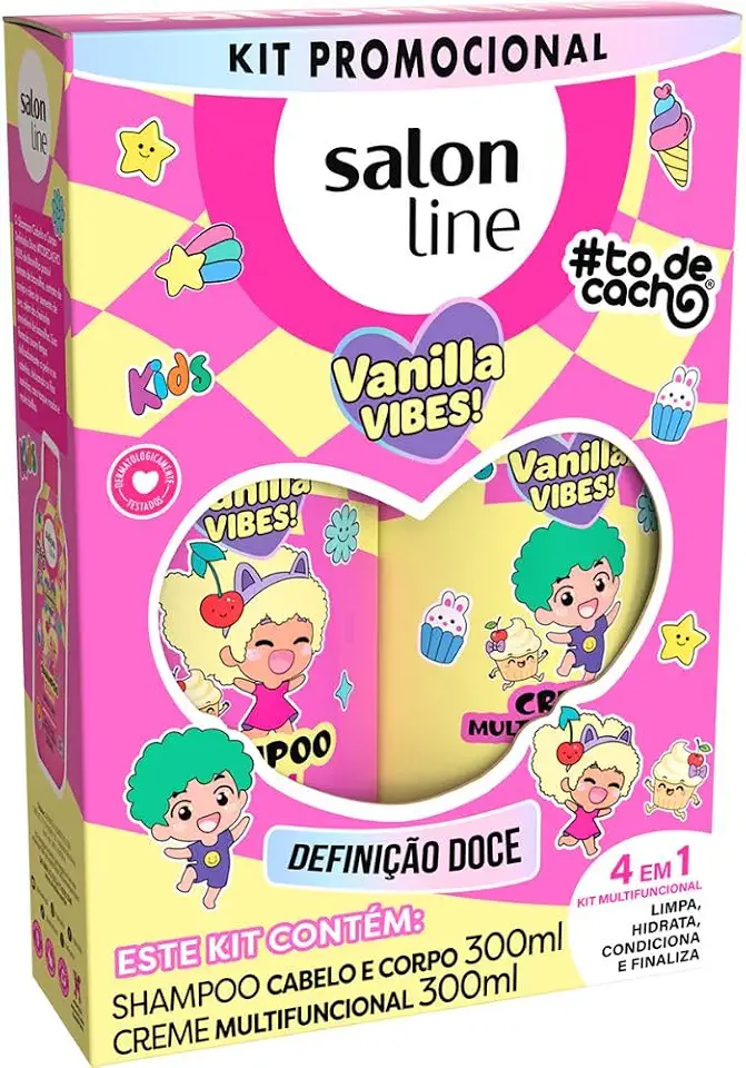 Kit Kids #Tô de Cachos Multy Definição Doce Vanilla Shampoo + Creme Salon Line