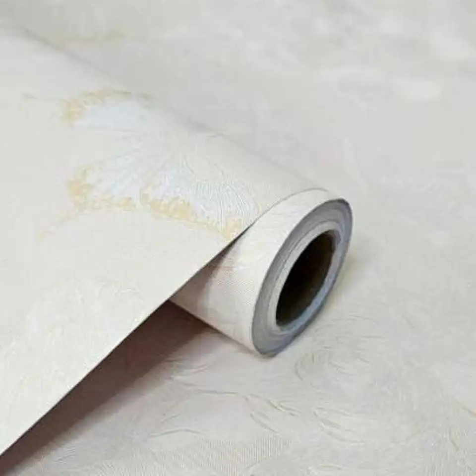 Papel de Parede PREMIUM Bordado Bege Autocolante Texturizado Rolo 5m x 45cm Sala Quarto Cozinha