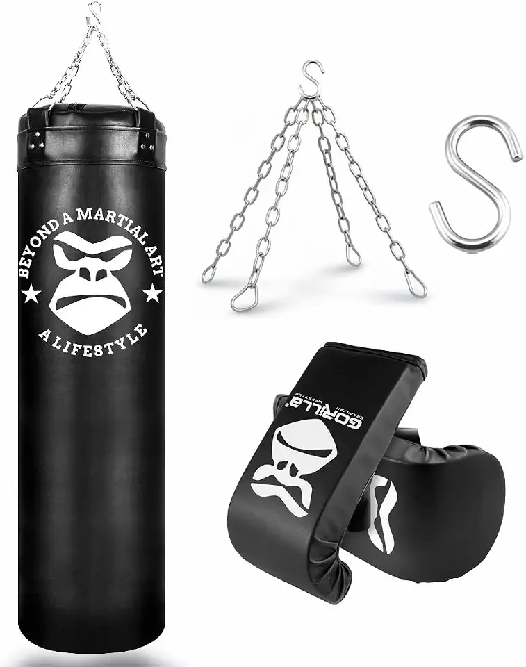 Saco Pancada Boxe120 Cm + Luva Bate Saco Muay thai Treino Luta Cor Preto Equipamento Luta Gorilla